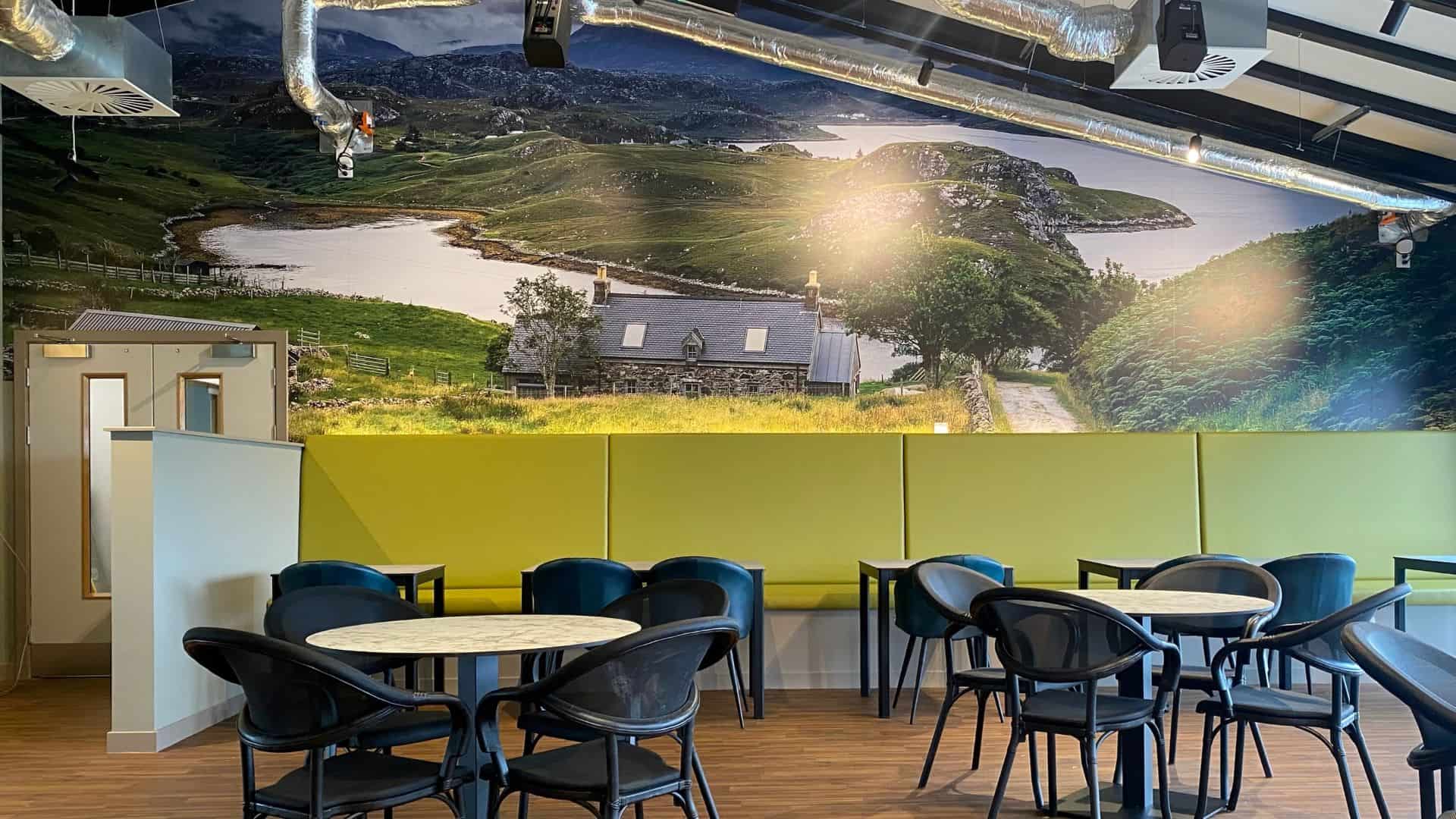 Commercial Interior Design, Café Design, Haven Centre Inverness, Wall mural, Rural Mural